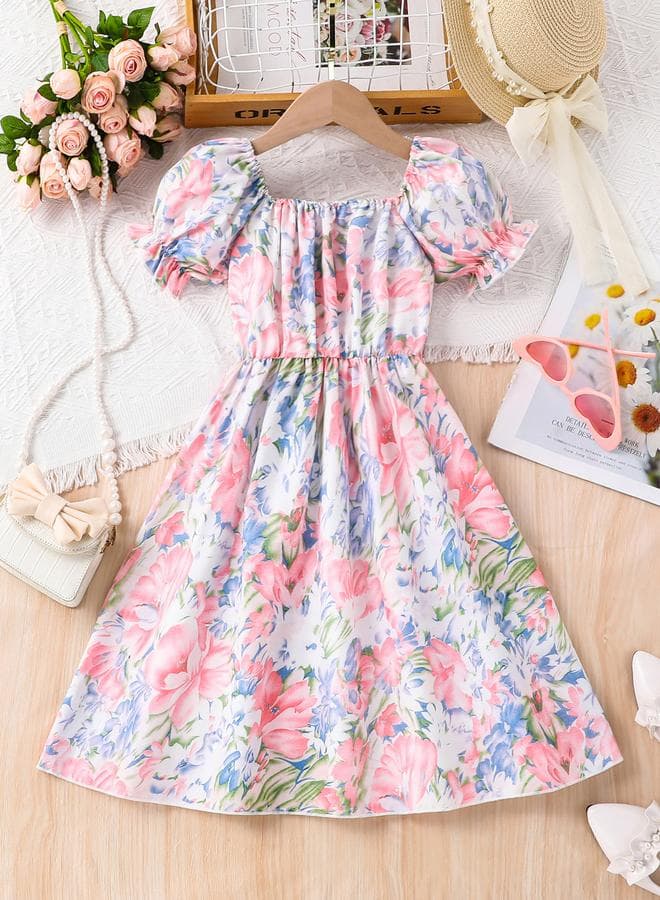 Multi Floral Print A-Line Dress