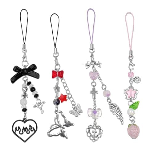 Homvog 1-4PCS Cute Phone Charms Aesthetic Y2K Cell Phone Charms Strap Strawberry Butterfly Star PhoneCharm Y2K Accessories for Bag Keychain Airpods Camera Pendants Decor (4x Butterfly Heart)