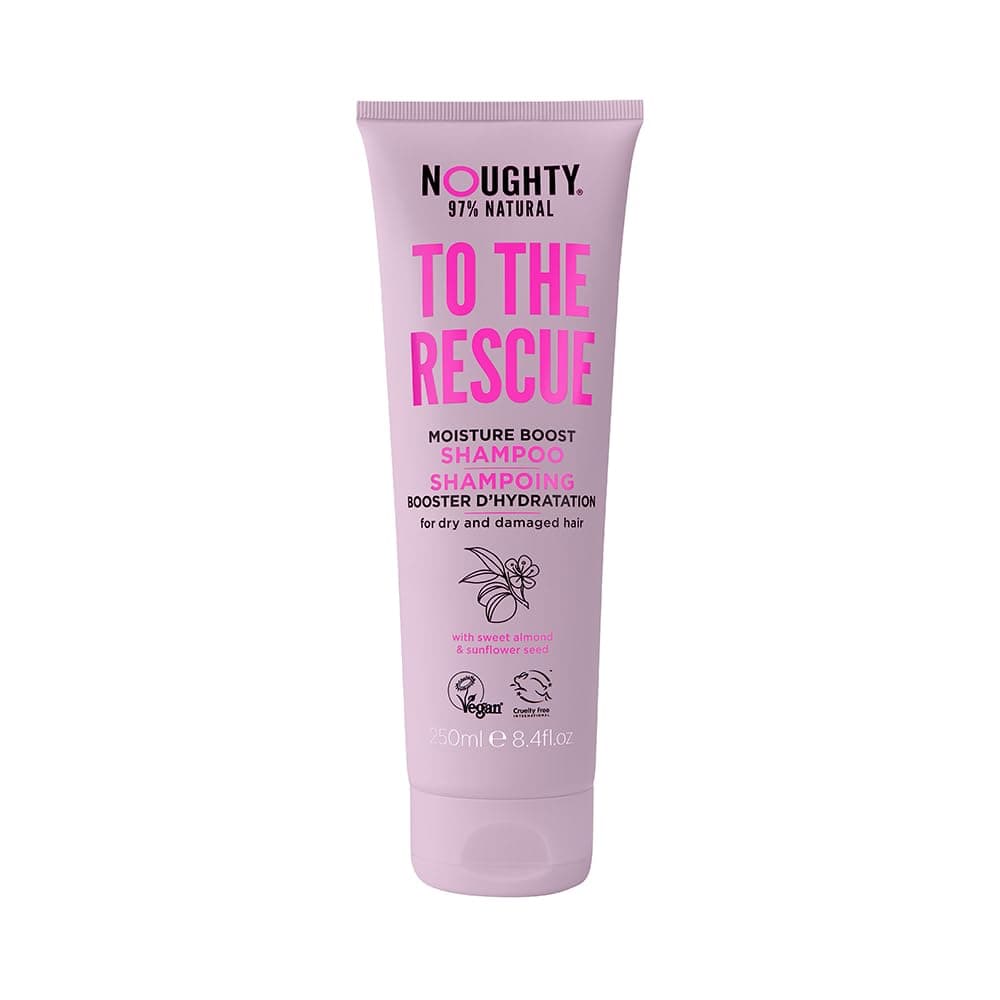 Noughty 97 Natural To The Rescue Moisture Boost Shampoo to Gently Cleanse and Replenish Lost Moisture with Sweet Almond and Sunflower Seed Sulphate Free Vegan Haircare 250ml