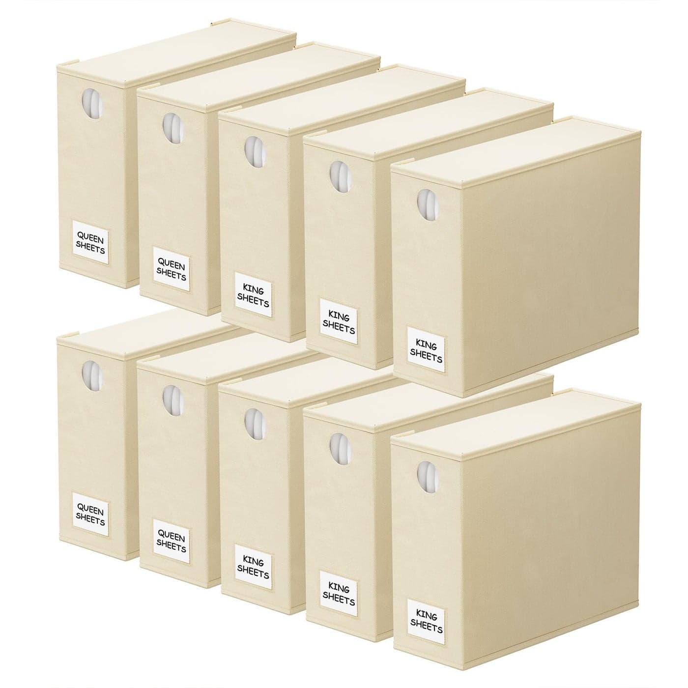 SpaceAid 10 Pack Bed Sheet Organizers and Storage Foldable Sheet Organizer for Linen Closet Sheets Set Folder Keeper with Window XL Queen King Size Organizing Bedding Container Beige