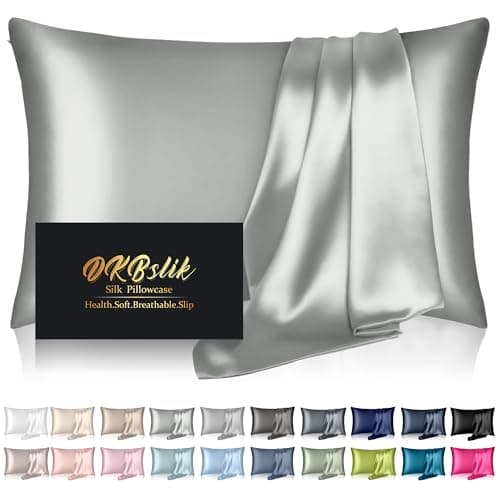 Mulberry Silk Pillow Cases Queen Size, Silk Pillowcase for Hair and Skin, Both Sides Natural Silk Satin Pillowcase for Sleeping Women with Zipper, Gifts for Women Men, Silver Grey