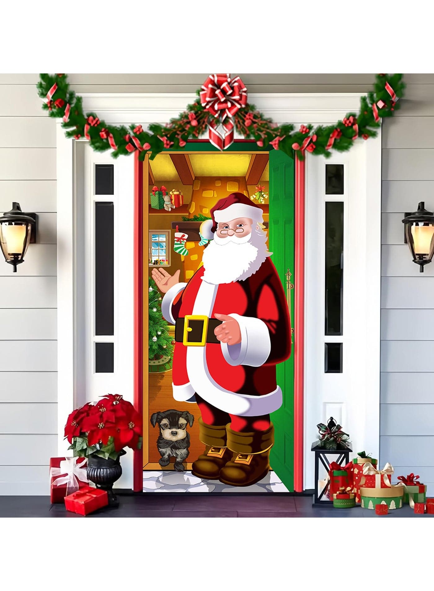 Christmas Front Door Cover Decoration Front Porch Sign Banner 72.8*35.4 Inch Large Fabric Wall Garage Hanging Poster Xmas Holiday Decor for Home Outdoor Indoor Ornament