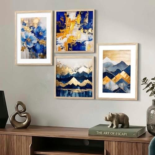 Kalit Kala Decor Paintings for wall decoration with frame | Flower Mountain Nature Paintings for living room, bedroom | Set of 4