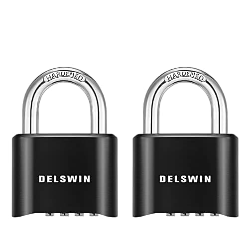 DELSWIN 4-Digit Combination Lock Outdoor Padlock - Heavy Duty Locker Lock with Hardened Steel Shackle, Waterproof Combo Lock for Gym Locker, Hasp Storage, Shed, Fence, Gate (Black,2Pcs)