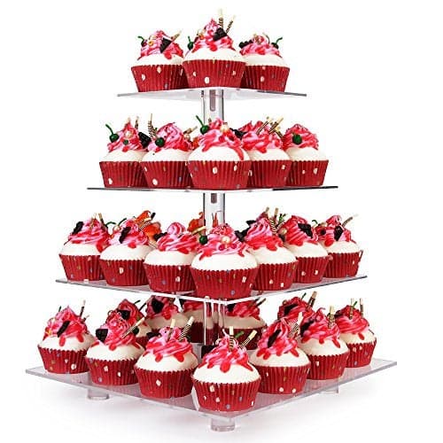 YestBuy Cupcake Stand, 4 Tier Acrylic Cupcake Tower Stand, Premium Cupcake Holder, Clear Cupcake Display for 52 Cupcakes, Display for Pastry Wedding Birthday Party