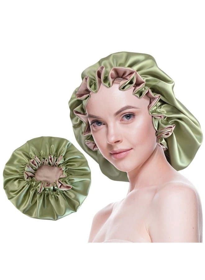Silk Bonnet for Sleeping Satin Bonnets Double Layer Reversible Hair Cap Bonnet for Women Long Curly Braid Hair (Dusty Sage)