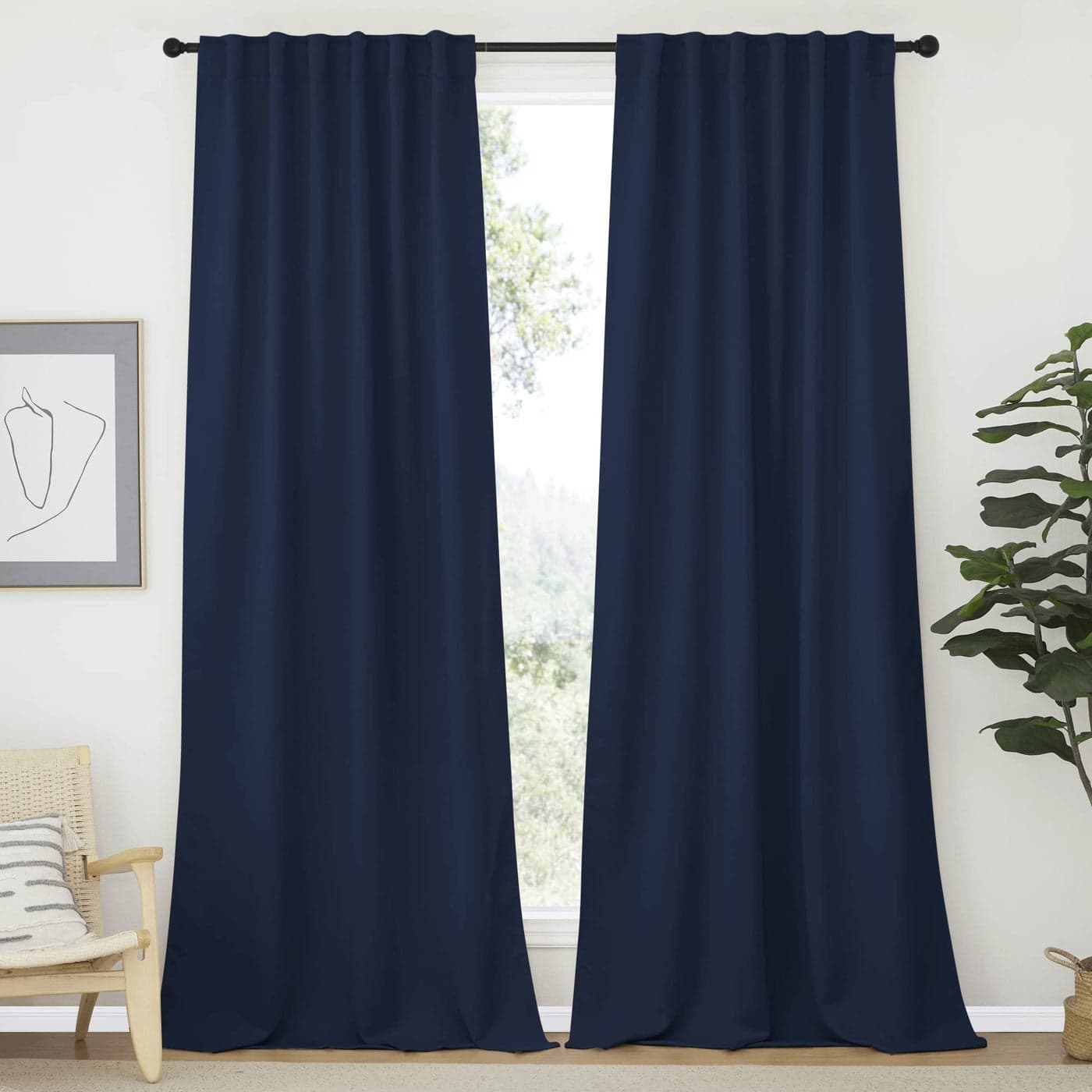 NICETOWN Window Treatment Blackout Curtains Navy Color 52 inches W by 95 inches L Each Panel Set of 2 Blackout Drape Panels for Villa Hall