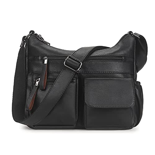 Artwell Fashion Hobo Crossbody Bag For Women Shoulder Bag PU Leather Handbags Purses Multi Pocket Zipper Messenger Tote Bag (Black)