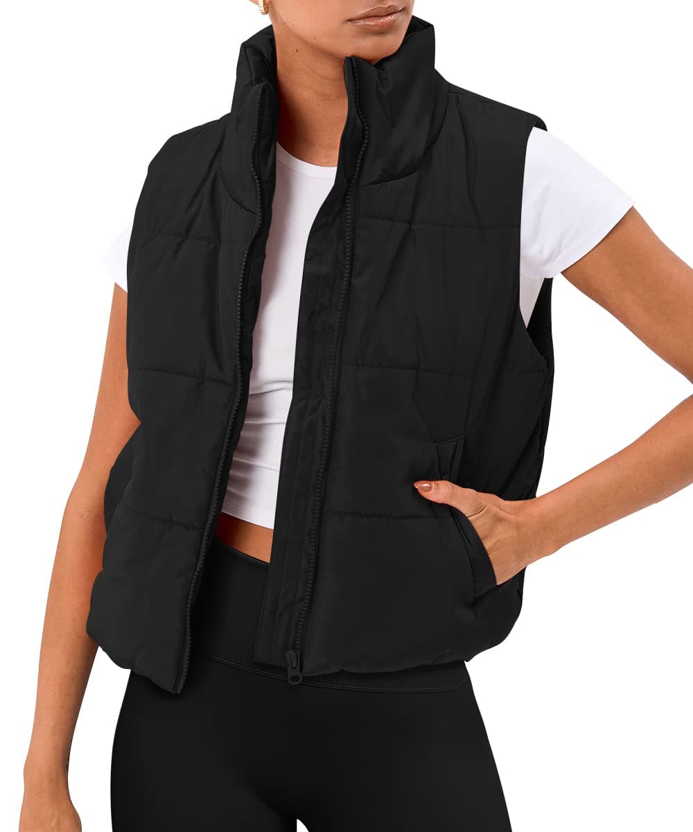 AUTOMET Puffer Vest Women Sleeveless Winter Clothing Cropped Outerwear Warm Puffy Fall Outfits Spring Fashion Vest Tops 2025 Black S