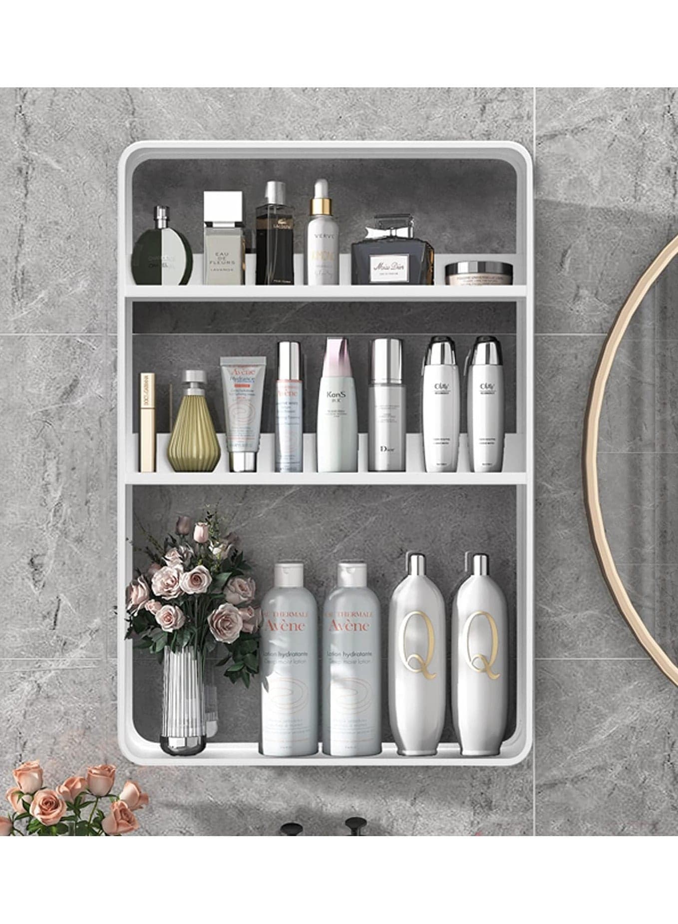 3 Tier Bathroom Shelf Wall Mounted Self Adhesive Shower Shelves Stainless Steel Wall Hanger Storage Rack Bathroom Organizer Shelf Over The Toilet Utility Shelves for Living Room Kitchen (White)