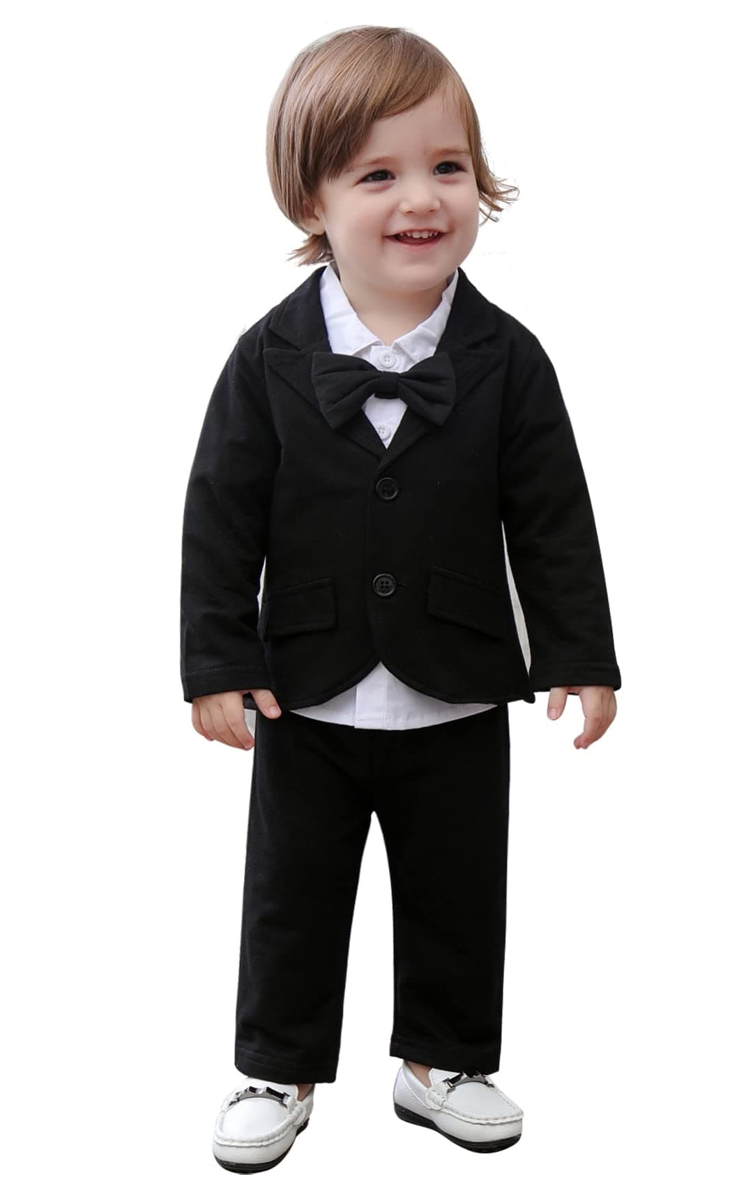 Baby Boys' Blazer Long Sleeves Shirts Pants Gentleman Suit 3 Pieces Sets Black 12-18 Months