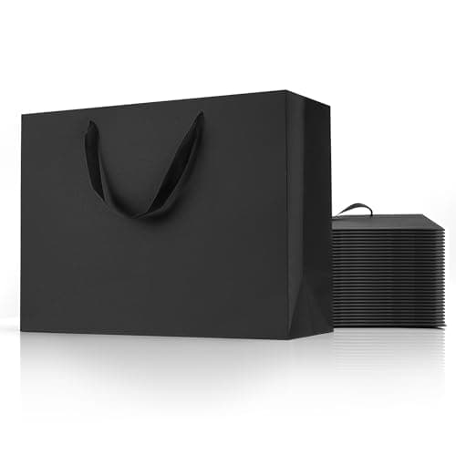 MOXARYSU Black Gift Bags With Handles 16x6x12 Inch 24pcs Extra Large Black Paper Bags Bulk For Party Shopping Birthday Wedding XL24pcs