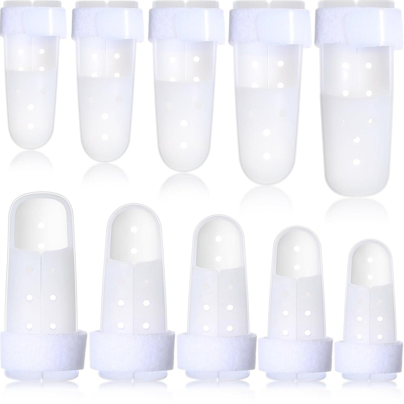 Pangda 10 Pieces Finger Splint Mallet Finger Support Splint Brace Plastic Support Protector for Adjustable Immobilizer for Basketball Joint Protection 5 Sizes White
