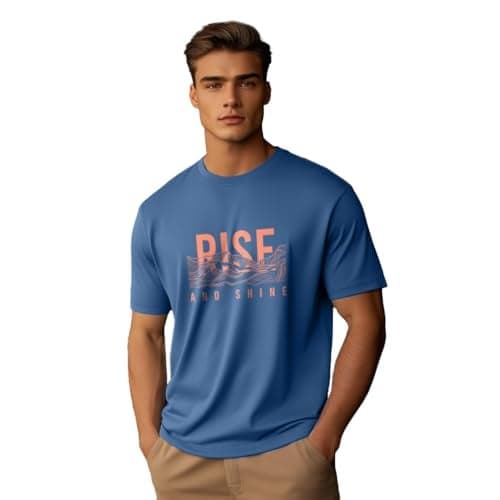 NOBERO Men Cotton Graphic Print Regular Fit T-Shirt (1M-TWTS-C0754_Marine,Blue)