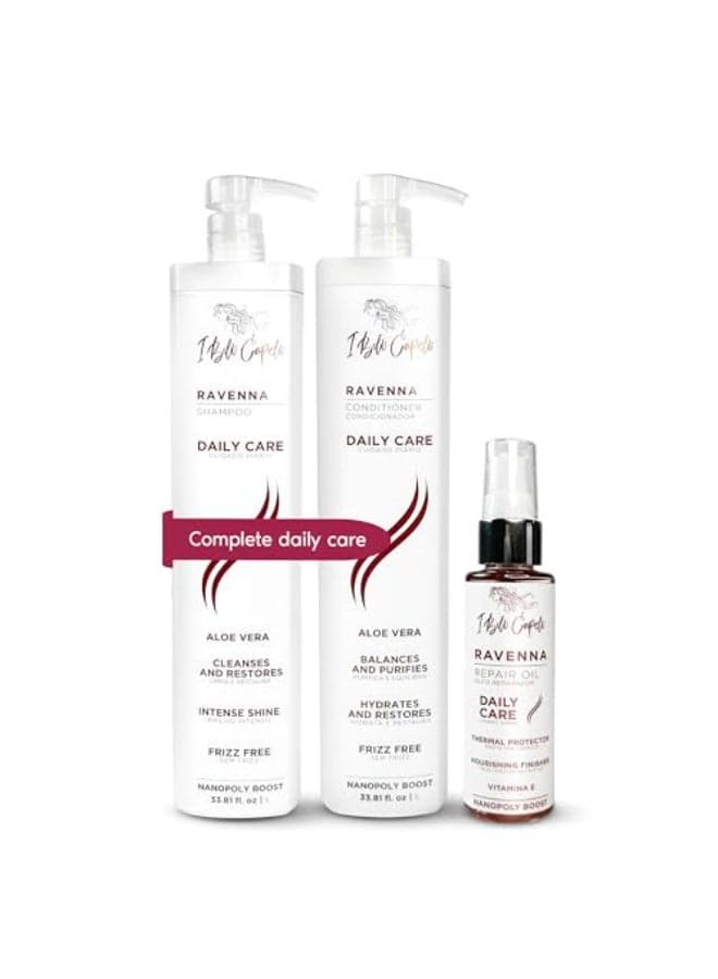 I Belli Capelli Ravenna Daily Care Kit Aloe Vera Shampoo Conditioner Repair Oil Sulfate ParabenFree Deep Moisture Breakage Reduction Repairs Split Endsfor Dry Damaged All Hair Types