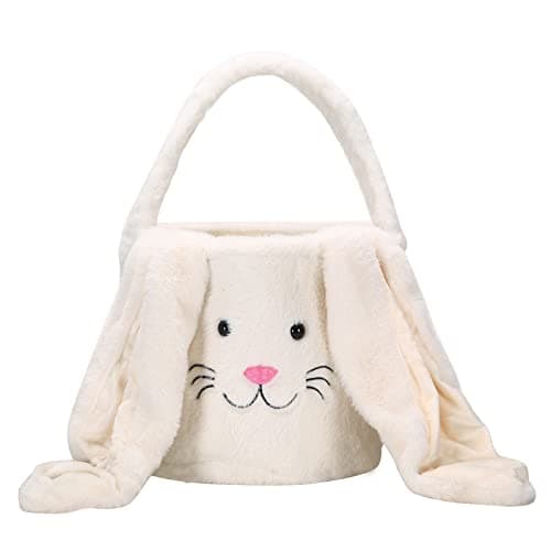 EFirstFeeling Plush Easter Bunny BasketSoft Bunny Easter Bucket for Egg Hunt and CandyEaster Decorations Party Favors Gifts Storage PlushWhite