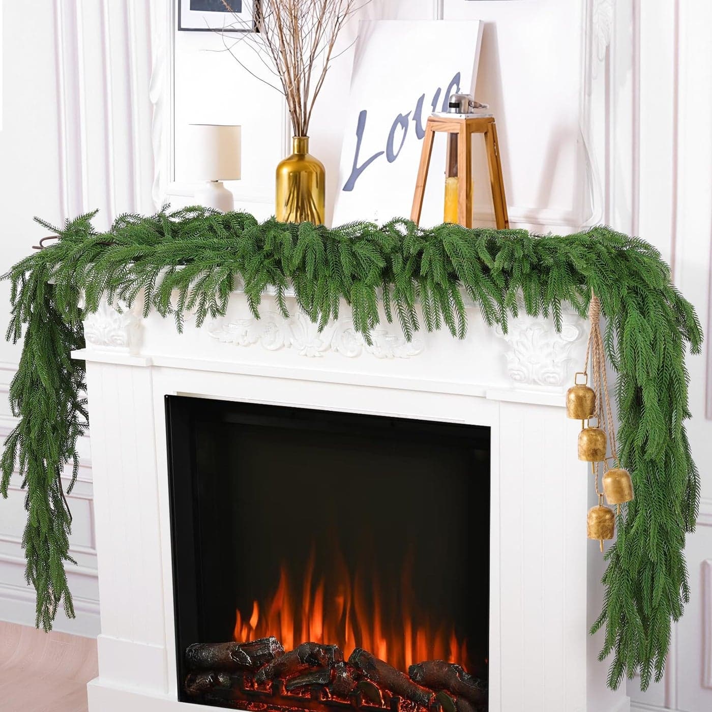 Hananona 4 Pcs 6 Ft Artificial Norfolk Pine Garlands Real Touch Winter Pine Garland Green Artificial Greenery Garland for Table Mantle Wall Indoor Outdoor Christmas Decorations 4 6 FT