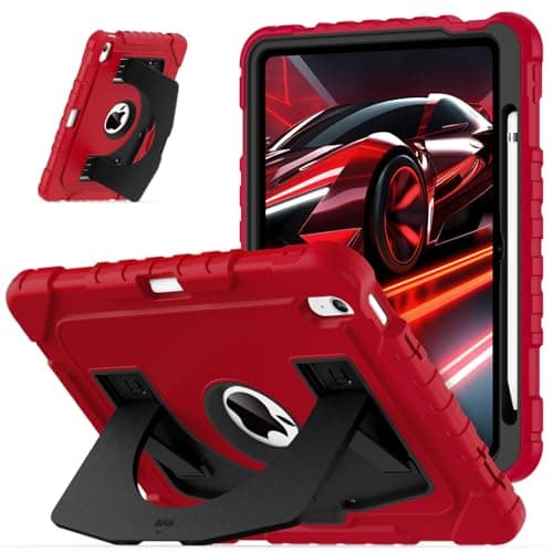 OKP Case for iPad A16 11th Generation 11 inch 2025/ 10th Generation 10.9 inch 2022, Shockproof Rugged Heavy Duty 11/10 th Gen i Pad Protective Cover with Pencil Holder/Kickstand, Red+Black