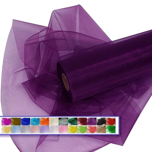 Purple Organza Tulle Fabric Rolls Crystal Organza 12 by 50 Yards 150 ft Sheer Nylon Silky Shiny Netting Spool Bolt for DIY Craft Table Runner Wedding Baby Shower Party Decor Purple