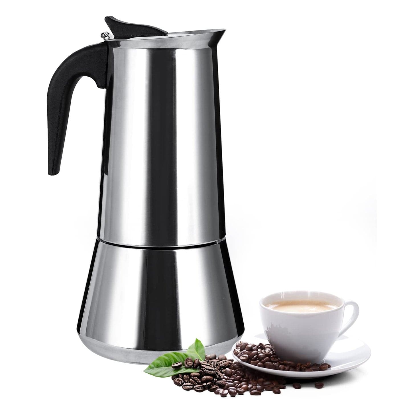 Stainless Steel Stovetop Moka Pot Espresso Maker Percolator 12 Cup 600ml Portable Italian Greca Cuban Coffee Maker for Big Family Home Office Camping Work with Gas Electric Ceramic Stovetop
