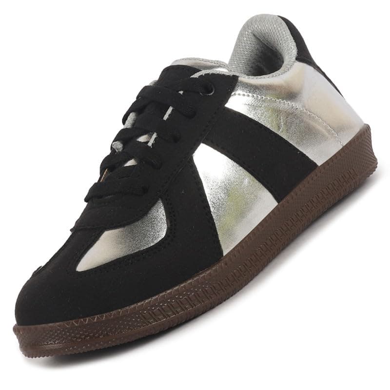 FAUSTO FST FOBWC-1506 BLACK-38 Women Black Embellished Classic Lace-Up Casual Shoes | Memory Cushioned Comfortable Sneakers (5 UK)