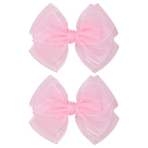 Zolyco 45Inch Hair Bows Organza Alligator Clips Delicate Double Luster Sheer Mesh Hair Accessories for Girls Toddler Kids and Women Birthday Wedding Christmas Occasions Set of 2