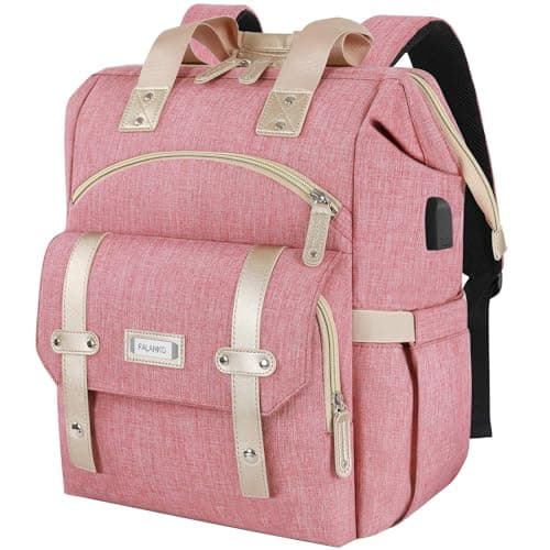 FALANKO Backpack for Women,Wide Open Work Large USB Charging Port Student Bookbag for 15.6 Inch Laptop,Doctor Teacher Nurse College School Travel Bag,Water Resistant Laptop Bookbag Computer Back Pack