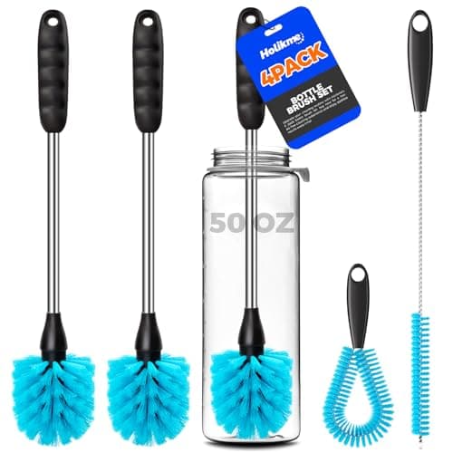 Holikme 4 Pack Bottle Brush Set 145 Long Handle Stainless Steel Bottle Cleaner Brush LongHandled 4in1 Stainless Steel Bottle Brushes for Water Bottle Cups Abrasive Wheel Brushes Blue