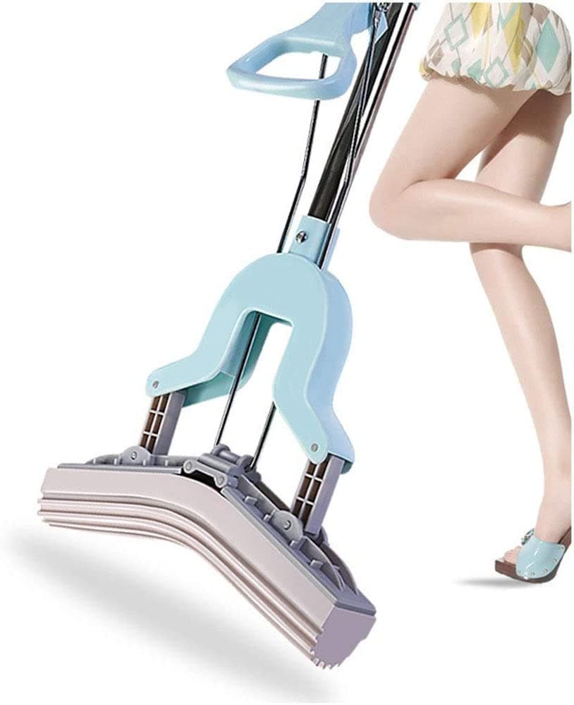 Deoxys Sponge Mop with Iron Handle Brush 2 in 1 Squeeze Roller Mop Super Absorbent Sponge Heads Refills for Hardwood Kitchen Bathroom Floor Cleaning