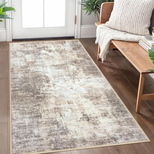 IOHOUZE Abstract Area Rug 3x5 Ft Washable Rugs for Entryway Indoor Non Slip Kitchen Rug Printed Faux Wool Throw Rugs Indoor Door Mat for Door Entrance Foyer Living Room Beige Brown
