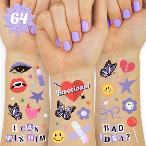 xo Fetti Purple Butterfly Party Temporary Tattoos 64 Styles Bachelorette Tattoo Favors Birthday Girl Accessory Concert Party Decorations Rave Supplies Festival