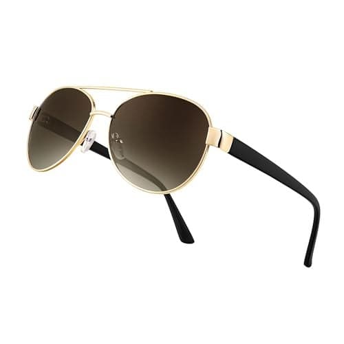 Karsaer Classic Aviator Sunglasses for Women Pilot Polarized Sunglasses Men UV400 Protection for Driving Fishing Golf E1148, Black, 65