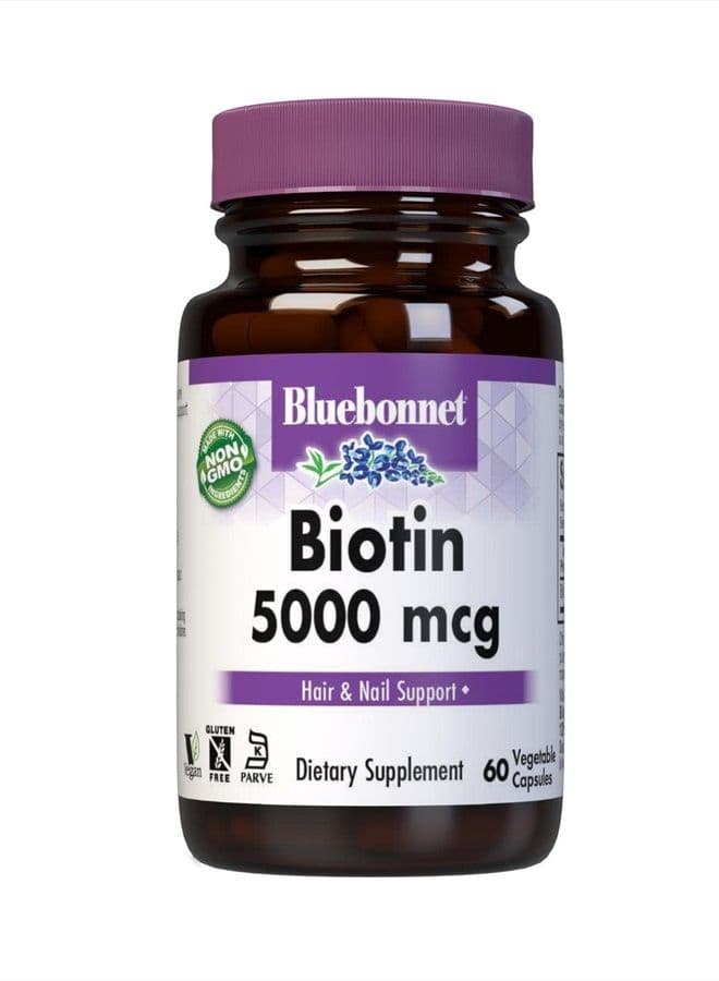 Nutrition Biotin 5000 Mcg Vegetable Capsules, Biotin is a B Vitamin That Helps Make Keratin, Vegan, Vegetarian, Non GMO, Gluten Free, Soy Free, Milk Free, Kosher, 60 Vegetable Capsules