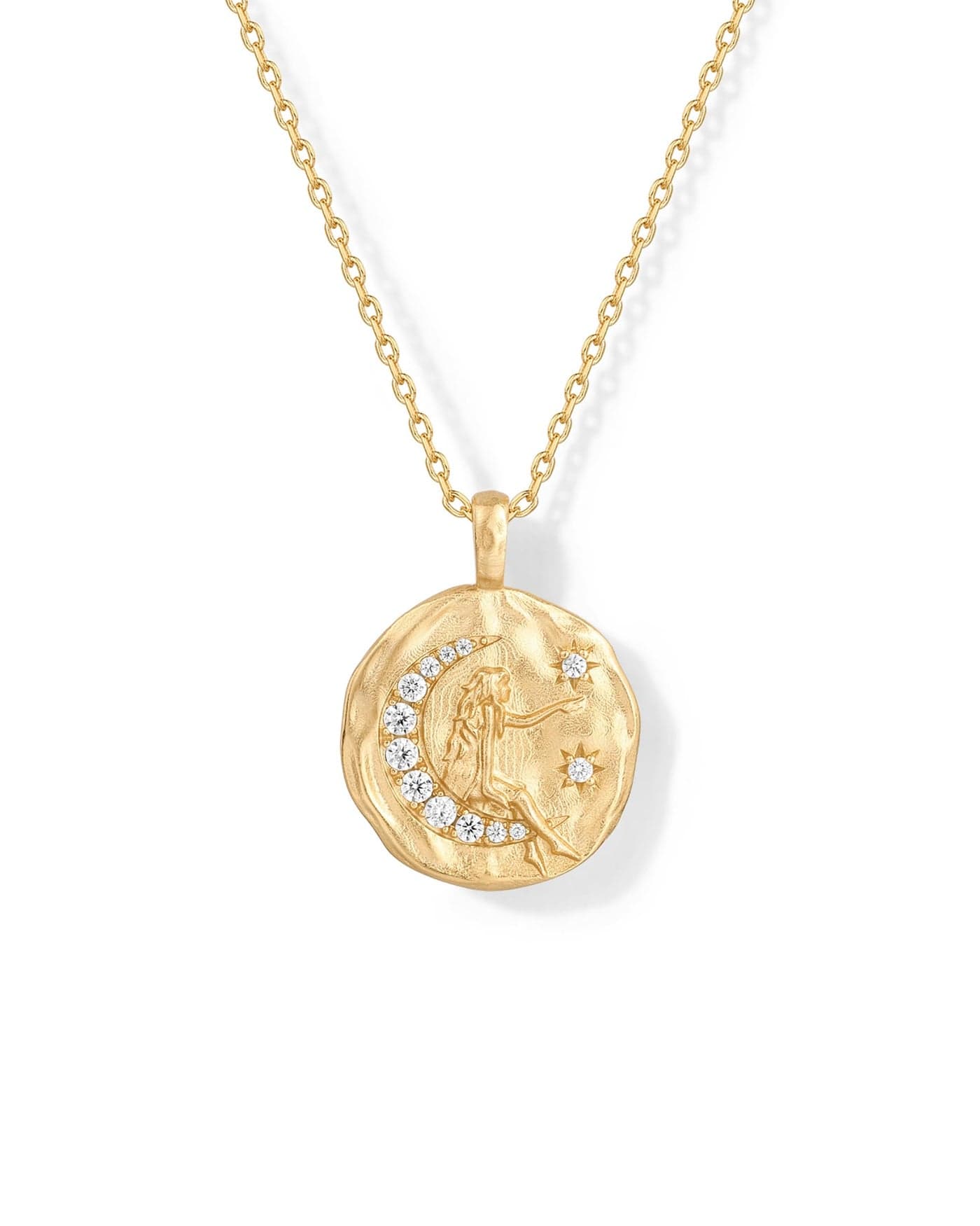 PAVOI 14K Yellow Gold Plated Engraved Fairy Hammered Coin Pendant Necklace for Women | Bohemian Pendant Adjustable Chain Necklaces | Inspirational Secret Phrases It's written in the stars