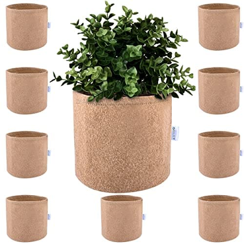 Oriley Grow Bag Heavy Duty Geo Fabric Plant Pot Lightweight Bags Ideal for Gardening Balcony Terrace (Beige, Round, 500 GSM 4 x 4 inch Pack of 10)