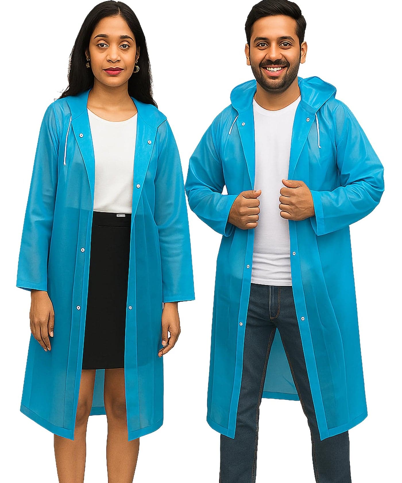 HACER EVA Waterproof Unisex Rain Coat Hooded Full Sleeves Outdoor Men, Women, Boys & Girls Rainwear Poncho Raincoat for Camping, Hiking & Travelling (Sky Blue)