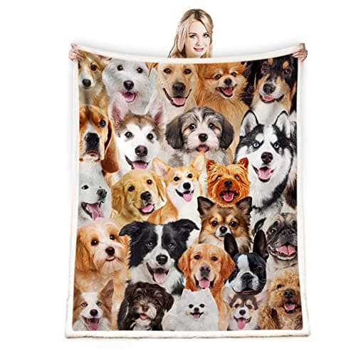 Juirnost Dog Print Plush Throw - Super Soft, 50" x 60" - Funny Cute Dogs on Blanket - Dog Themed Gifts for Women & Girls