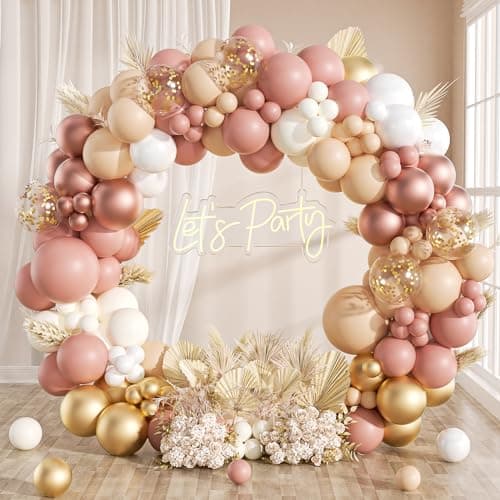 FOTIOMRG 136pcs Boho Balloon Arch Garland Kit Blush Dusty Pink Nude Ivory White Rose Gold Balloons for Baby Shower Bridal Shower Wedding Engagement Bachelorette Birthday Party Decorations