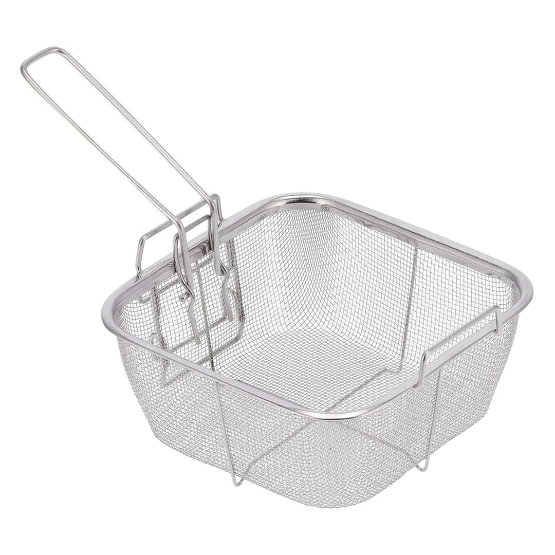 Alark Stainless Steel Fried Basket Deep Fry Wire Mesh French Fries Holder Chips Frying with Folding Handle for Kitchen Mini Cooking Net Colander Strainer Handles Chicken Tool Square