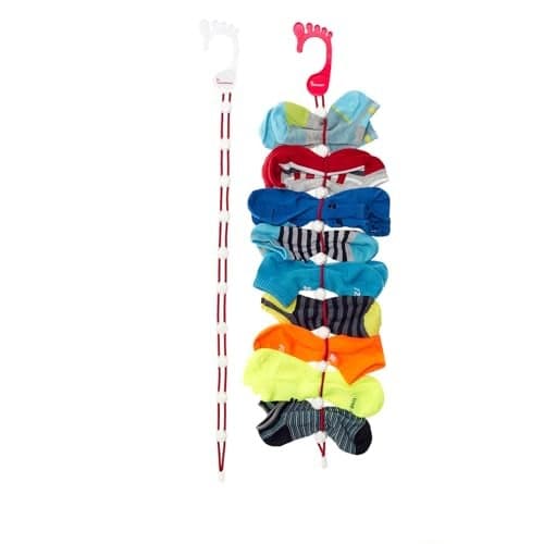 SockDock Sock Laundry Solution for Washing Drying & Storing Socks in Pairs, Clip & Hold Small & Long Socks in Washer Dryer & Closet, 2-Pack (Red)