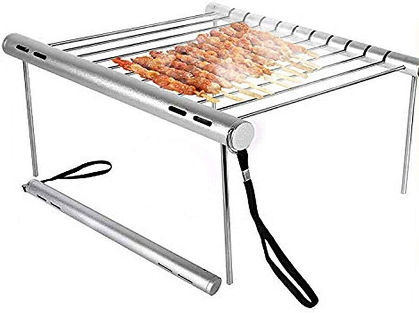Abhsant Foldable Portable Big Size Stainless Steel Barbecue Charcoal GrillOutdoor Folding Toaster Barbecue Grill Kabob Shashlik Cooking StoveEasy to Carry Silver