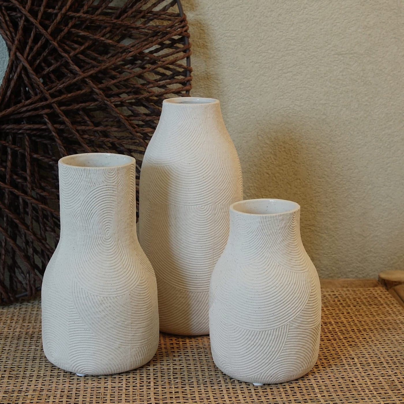 Banllis Ceramic Vases for Home Decor Matte White Textured Vase Set of 3 Decorative Vases for Flowers Pampas Grass Arrangement Table Centerpieces Office and Living Room Boho Decor