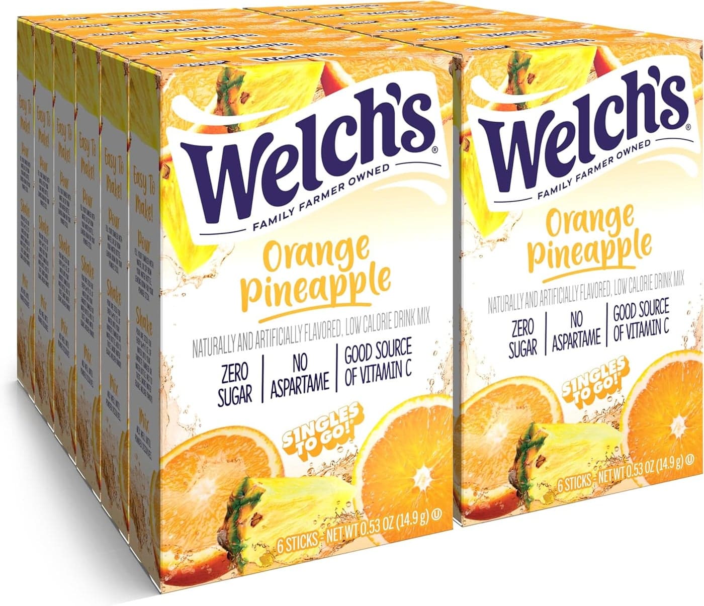 Welch's Singles To Go Water Drink Mix - Orange Pineapple Flavor, 12 Boxes with 6 Packets Each, Total 72 Servings
