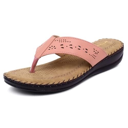 TRASE Slippers for Women Stylish Flat | Comfortable Orthopedic Soft Chappals | Lightweight Ortho Footwear for Ladies (Peach, 5 UK)