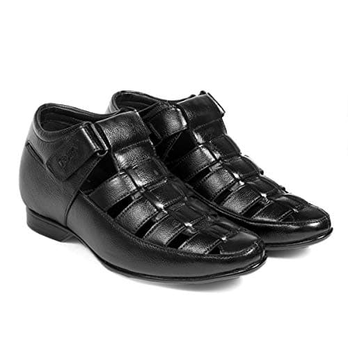 BXXY 3 Inch (7.6 cm) Height Increasing Casual Faux Leather Black Roman Sandals for All Occasion. - 7 UK