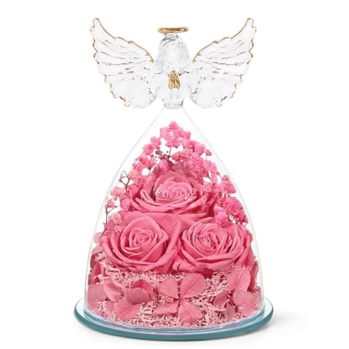 Mothers Day Flowers Gifts for Mom Flowers for Delivery Preserved Flowers Forever Real Fresh Roses in Glass Angel Figurines Birthday Gifts for Women Anniversary Present for Grandma Wife from Daughter