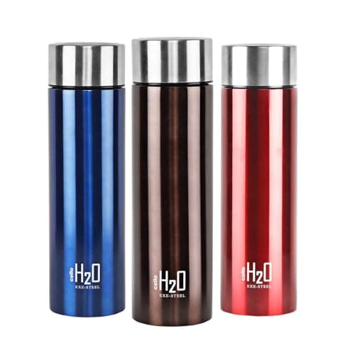 CELLO H2O Stainless Steel Water Bottle For Office & Daily Use Set of 3 Pcs 1000 ml Assorted | Single Wall Freezer & Fridge Safe Lightweight Leakproof Rustproof Steel Water Bottle For School Gym Travel
