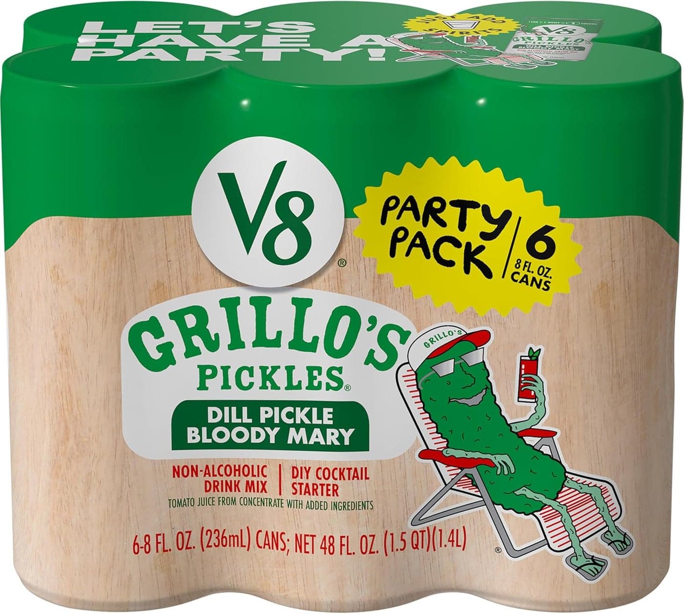 V8 Grillo's Pickles Dill Pickle Bloody Mary Mix - 6 Pack of 8 fl oz Cans