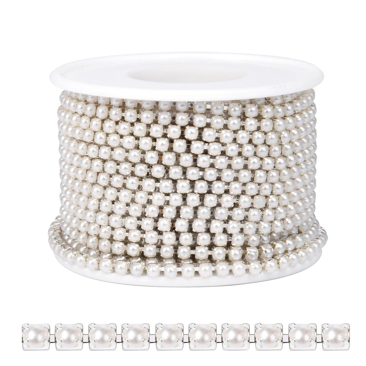 10 Yards Silver Pearl Trim Chain for Craft 3MM Pearl Beaded Cup Chain Trim by Yard for Sewing DIY Crafts Jewelry Making Decoration