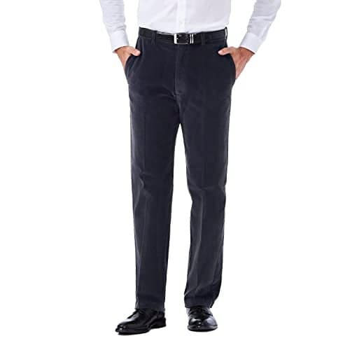 Haggar mens Stretch Corduroy Expandable Waist Classic Fit Flat Front Casual Pants, Dusk, 34W x 32L US